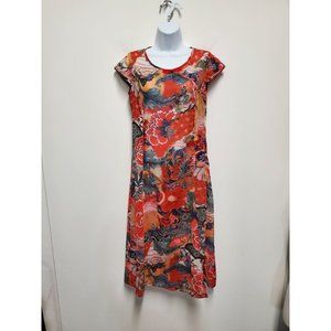 Keyingyi High Split Sheer Print Overlay Dress Floral  Small